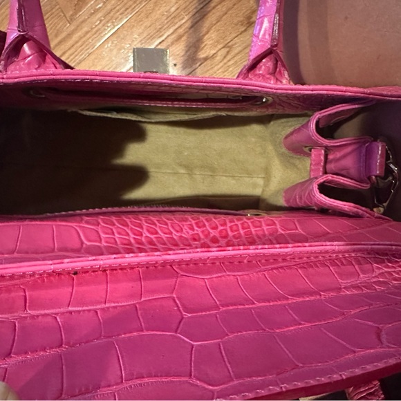 Lightly used Calfskin Crocodile Embossed Medium Rosalie Satchel Fuchsia - Picture 10 of 15